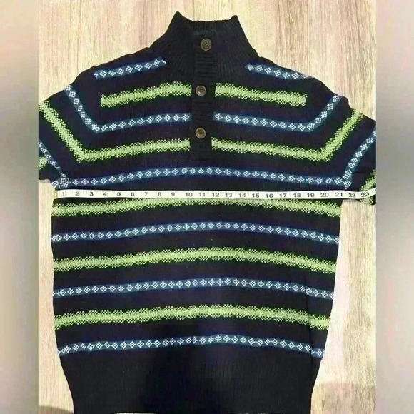 American Eagle Men’s Knit Sweater Striped Blue Green Mock Neck 1/4 Button Size L - Picture 8 of 9